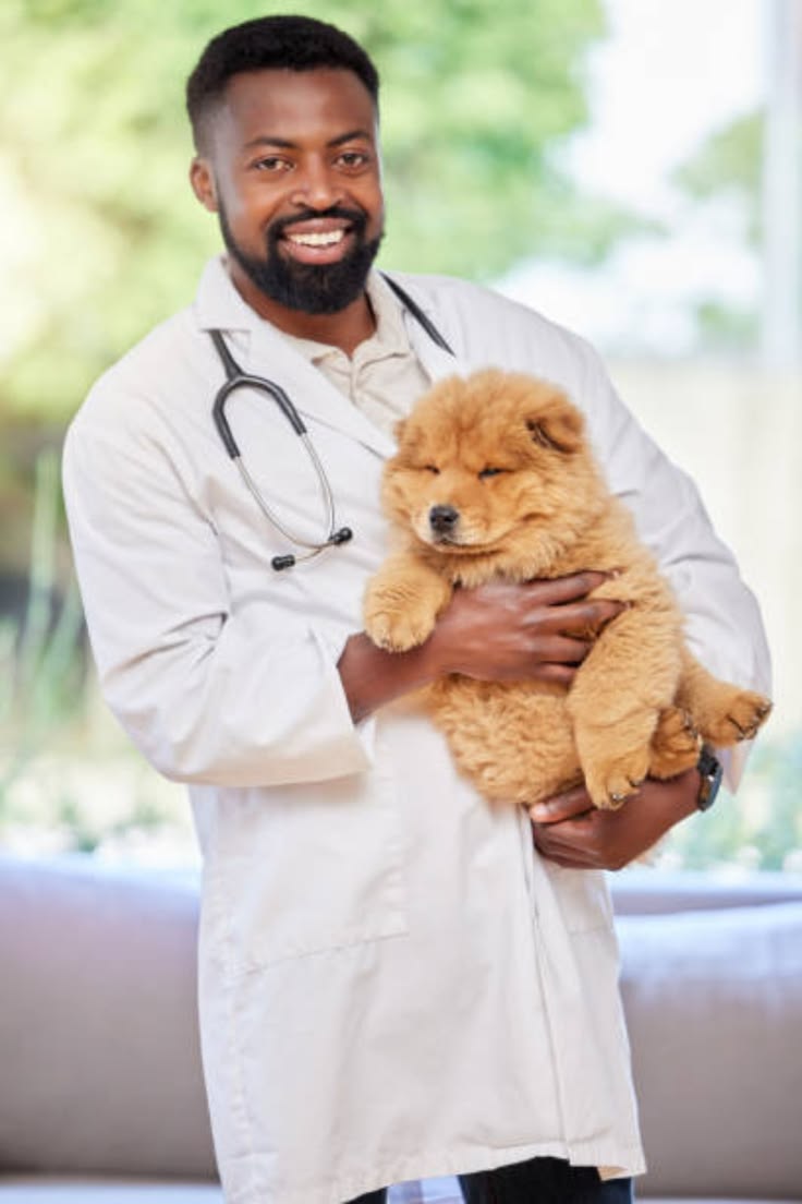 African veterinarian caring for a dog